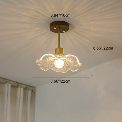 Contemporary Luxury Flower Copper Glass 1-Light Semi-Flush Mount Ceiling Light For Hallway