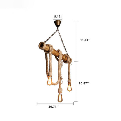 Industrial Vintage Twine Wooden Stick 3/6 Light Chandelier