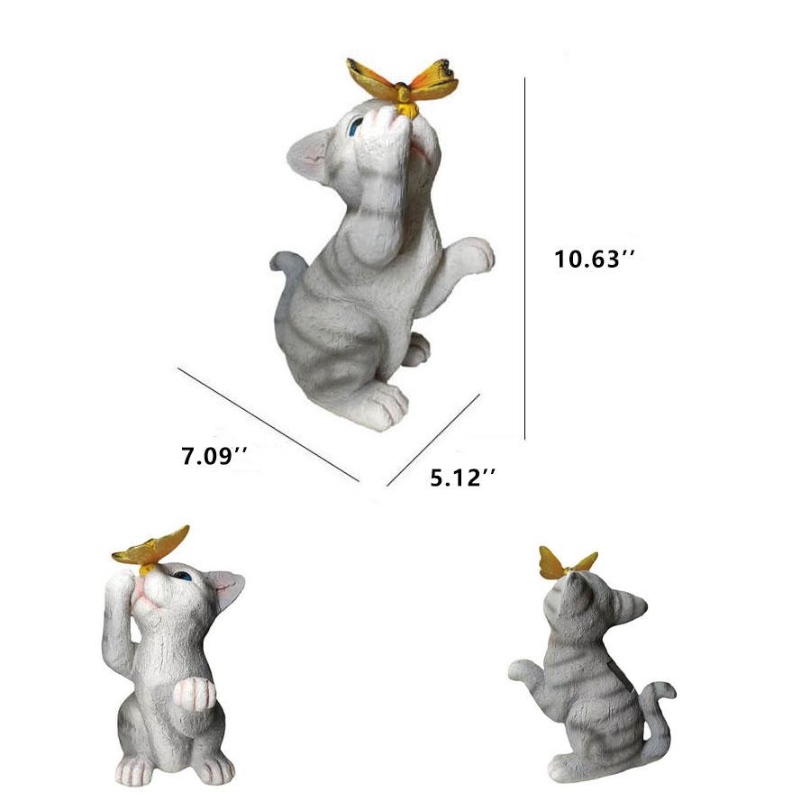 Garden Statue Solar Cat Resin with Butterfly Resin Outdoor Waterproof Decorative LED Night Light