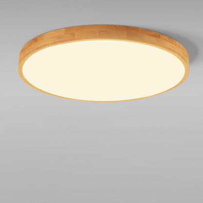 Nordic Solid Wood Round Ultra-Thin LED Flush Mount Ceiling Light