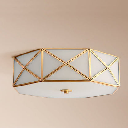 Vintage Luxury Brass Glass Drum 3/4/6 Light Flush Mount Ceiling Light