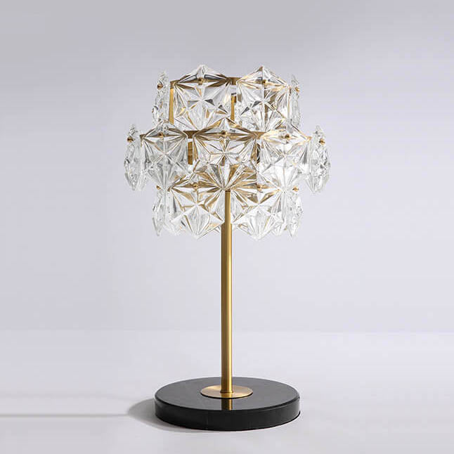 Modern Snowflake Glass Shade 2-Light Marble Base Table Lamp