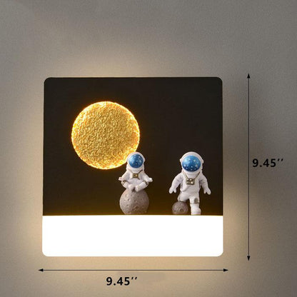 クリエイティブな宇宙飛行士樹脂アクリル1灯LED円形壁取り付け用燭台ランプ
