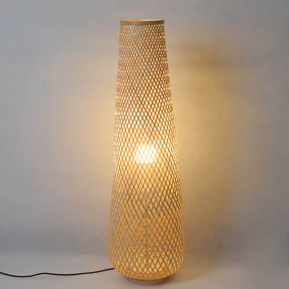Modern Bamboo Weaving Column 1-Light LED Standing Floor Lamp