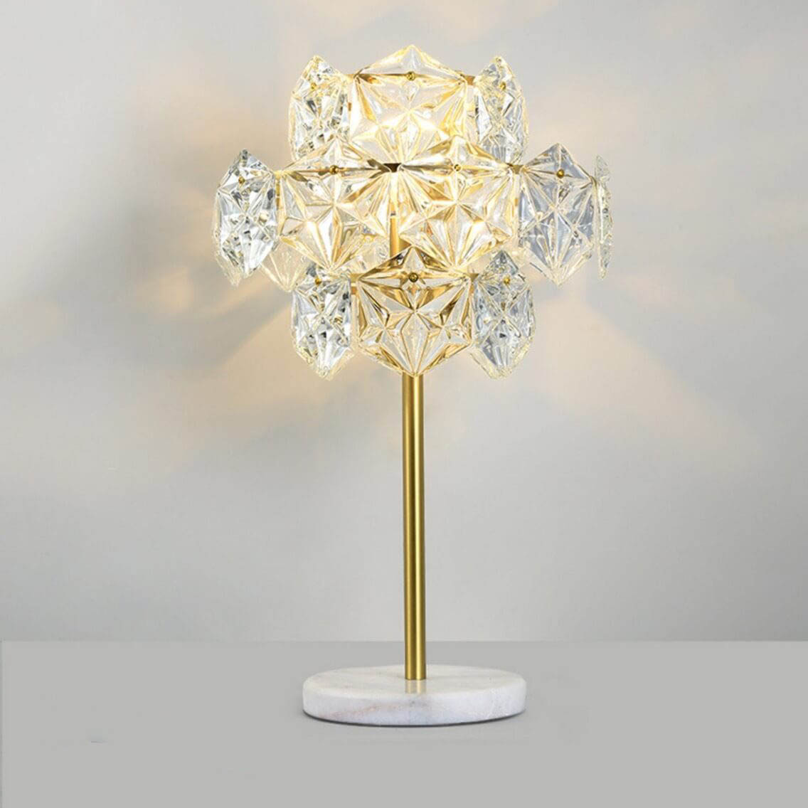 Modern Snowflake Glass Shade 2-Light Marble Base Table Lamp