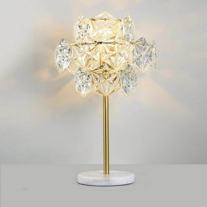 Modern Snowflake Glass Shade 2-Light Marble Base Table Lamp