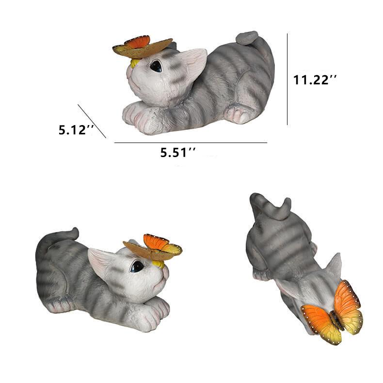 Garden Statue Solar Cat Resin with Butterfly Resin Outdoor Waterproof Decorative LED Night Light