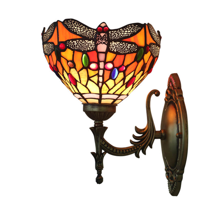 Tiffany Retro Dragonfly Glass 1-Light Wall Sconce Lamp