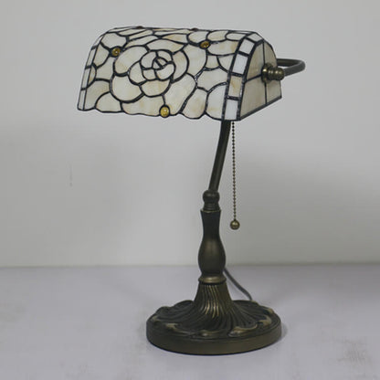 Vintage Tiffany Baroque Stained Glass 1-Light Zipper Switch Table Lamp