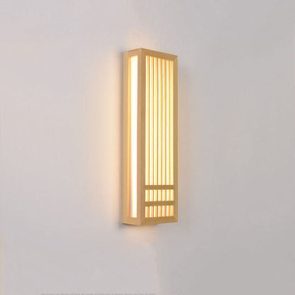 Simple Solid Wood Rectangular 1-Light Japanese Wall Sconce Lamp