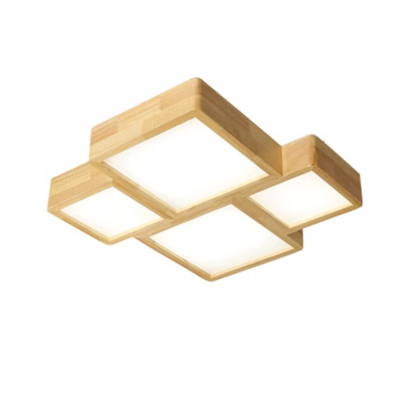 Nordic Solid Wood Square LED Flush Mount Ceiling Light