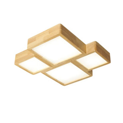 Nordic Solid Wood Square LED Flush Mount Ceiling Light