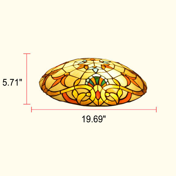 European Tiffany Baroque Round Stained Glass 2/3/4 Light Flush Mount Ceiling Light