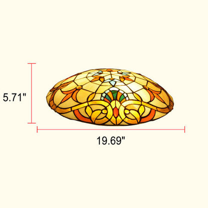 European Tiffany Baroque Round Stained Glass 2/3/4 Light Flush Mount Ceiling Light
