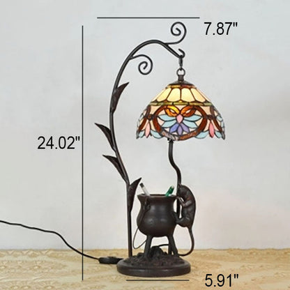 Vintage Tiffany Dome Stained Glass Mouse Base 1-Light Table Lamp