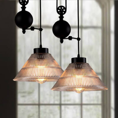 Industrial Glass Lampshade Retro Pulley 1-Light Pendant Light