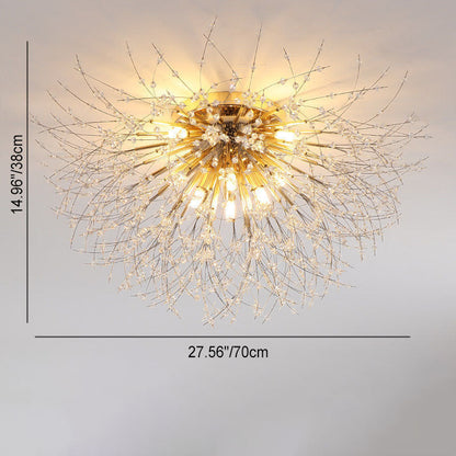 Modern Art Deco Crystal Beads Dandelion Aluminum Strip Shape 4/5/6/8-Light Semi-Flush Mount Ceiling Light For Living Room