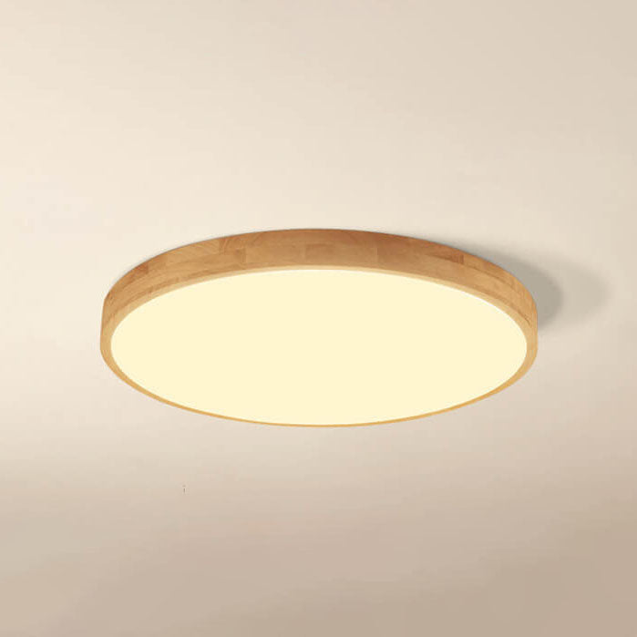 Nordic Solid Wood Round Ultra-Thin LED Flush Mount Ceiling Light
