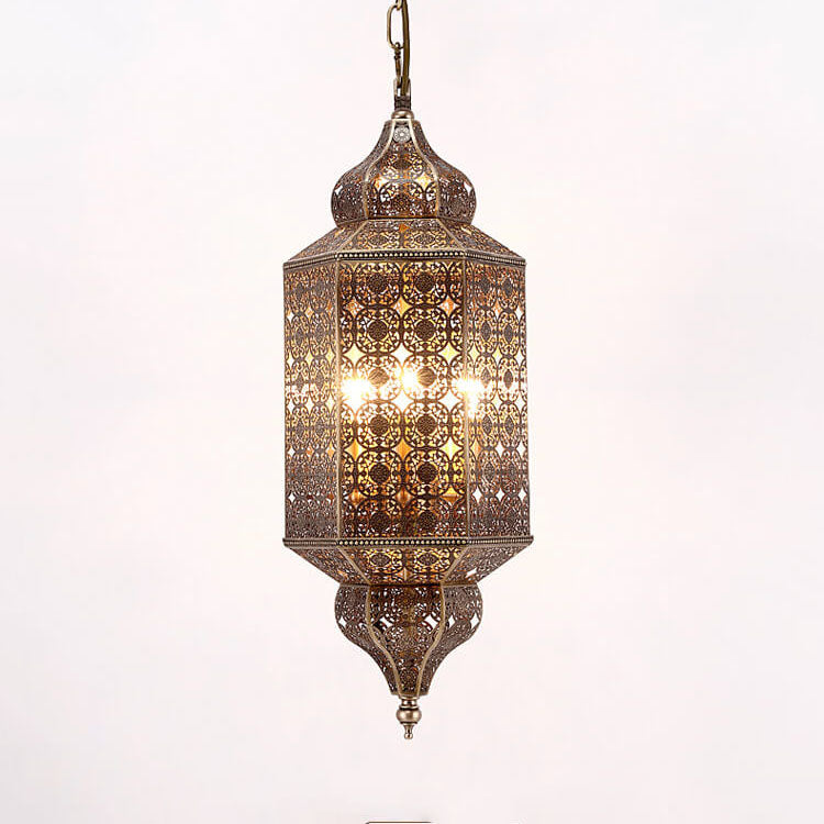 Vintage Exotic Cylindrical Hollow 3-Light Chandelier