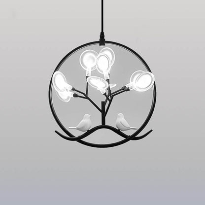 Nordic Metal Circular Bird Branch 9-Light Chandelier