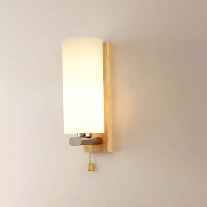 Nordic Wooden Glass Cylindrical 1-Light Wall Sconce Lamp