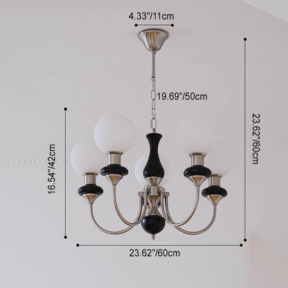 Traditional Vintage Branch Curved Pole Orb Iron Wood Glass 3/5/6 Light Chandelier For Living Room