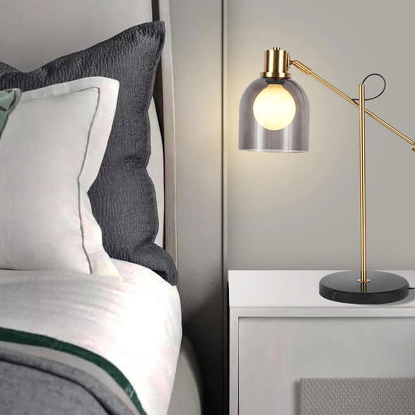 Postmodern Smoke Gray Glass Dome Metal  Arm 1-Light Table Lamp