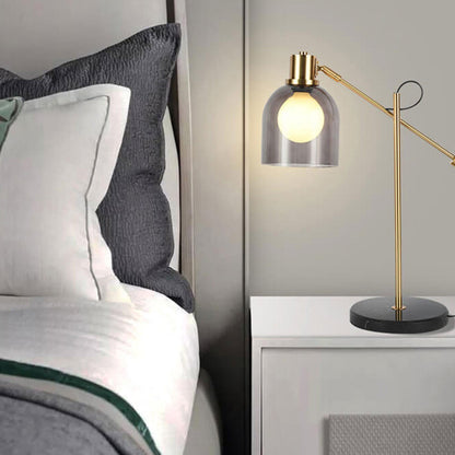 Postmodern Smoke Gray Glass Dome Metal  Arm 1-Light Table Lamp