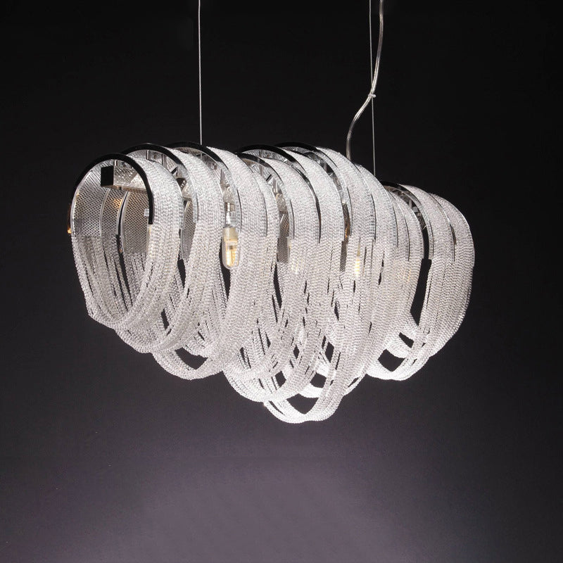 Contemporary Luxury Rectangular Fringe Crystal Stainless Steel 9/11/13 Light Island Light Chandelier For Dining Room