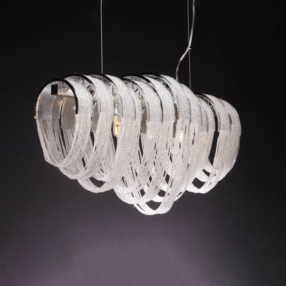 Contemporary Luxury Rectangular Fringe Crystal Stainless Steel 9/11/13 Light Island Light Chandelier For Dining Room