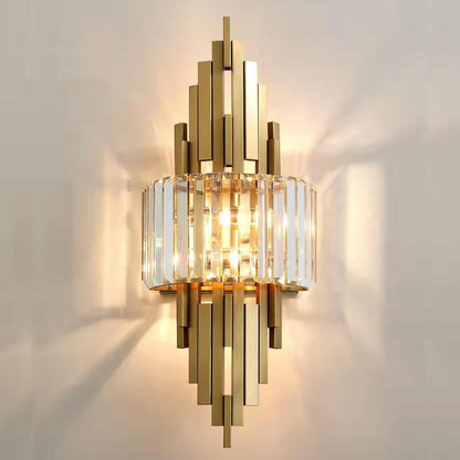 Modern Luxury Crystal Columnar 2-Light Wall Sconce Lamp