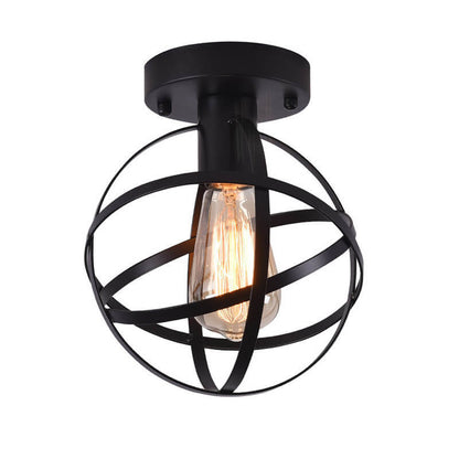 Vintage Wrought Iron Spherical  Cage 1-Light Semi-Flush Mount Ceiling Light