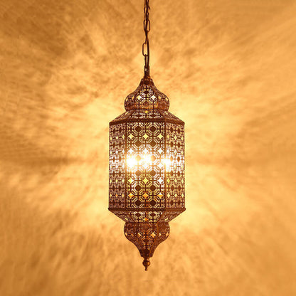 Vintage Exotic Cylindrical Hollow 3-Light Chandelier