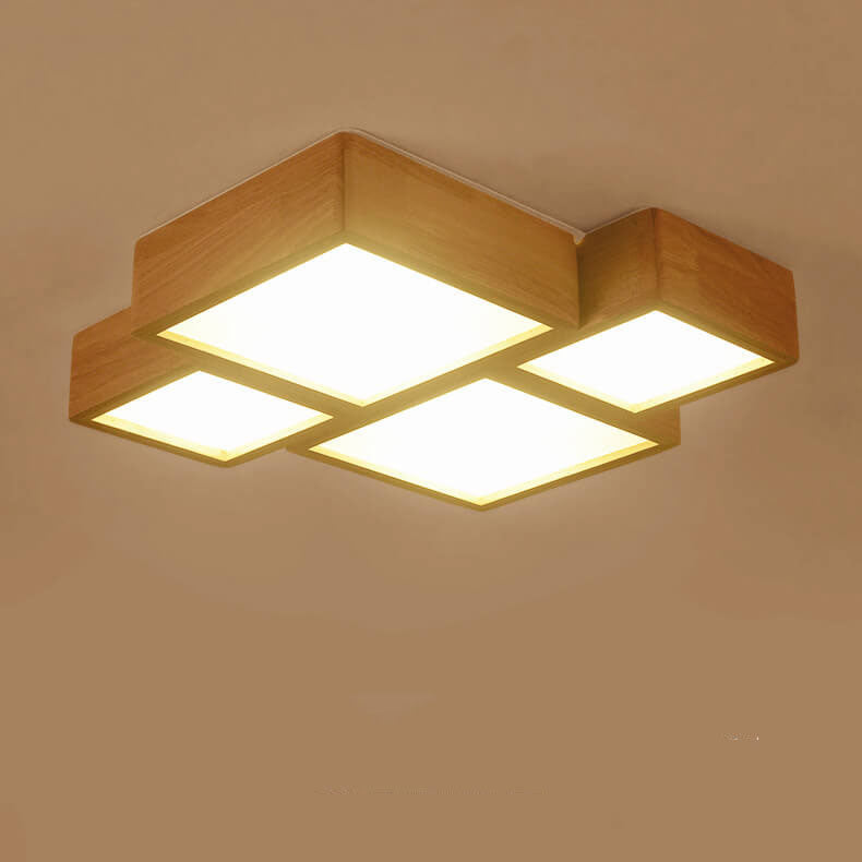 Nordic Solid Wood Square LED Flush Mount Ceiling Light