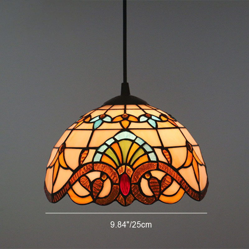 Traditional Tiffany Baroque Stained Glass Dome 1-Light Pendant Light For Living Room