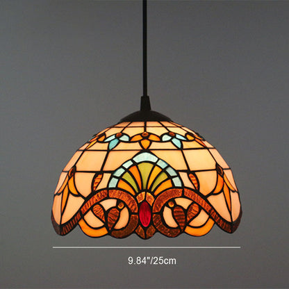 Traditional Tiffany Baroque Stained Glass Dome 1-Light Pendant Light For Living Room