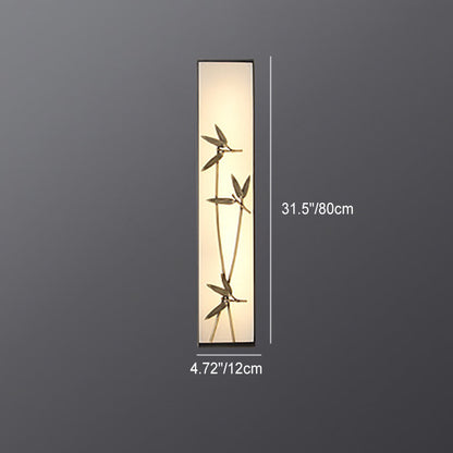 Traditional Chinese Copper Marble Cubic Bamboo Leaf Lotus Flower Ginkgo Biloba LED Wall Sconce Lamp For Bedside