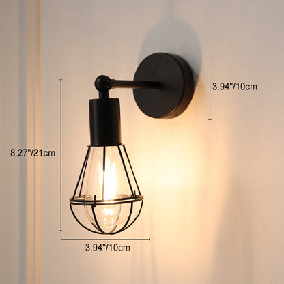Traditional Vintage Cage Iron 1-Light Wall Sconce Lamp For Living Room