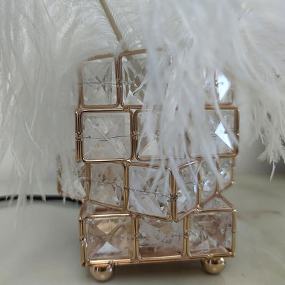 Creative Crystal Cube Ostrich Feather 1-Light Decorative Table Lamp