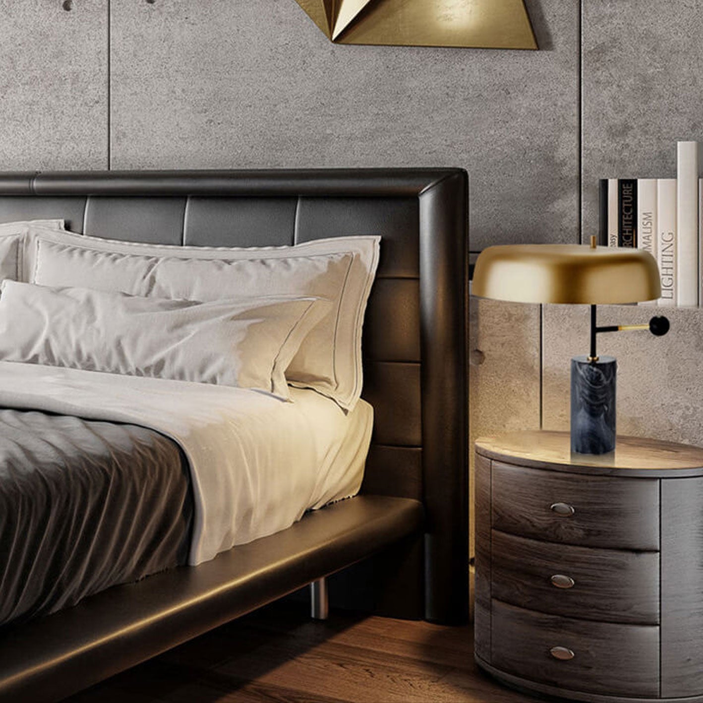 Modern Light Luxury Gold Shade Marble Column Base 1-Light Table Lamp