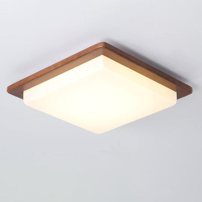 Modern Chinese Walnut Square LED Flush Mount Ceiling Light