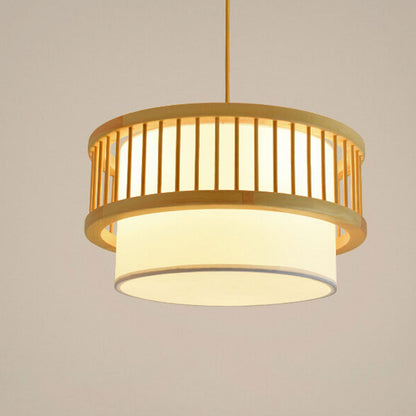 Modern Japanese Solid Wood Cylindrical Drum 2/3 Light Ceiling Light