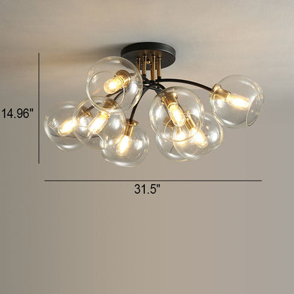 Modern Light Luxury Glass Magic Bean Round 4/6/8 Light Semi-Flush Mount Ceiling Light