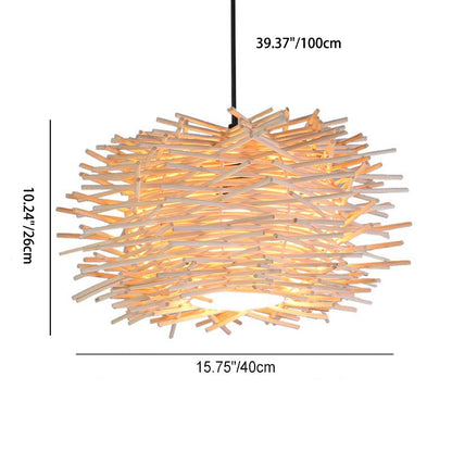 Traditional Japanese Rattan Weaving Birds Nest 1-Light Pendant Light For Living Room