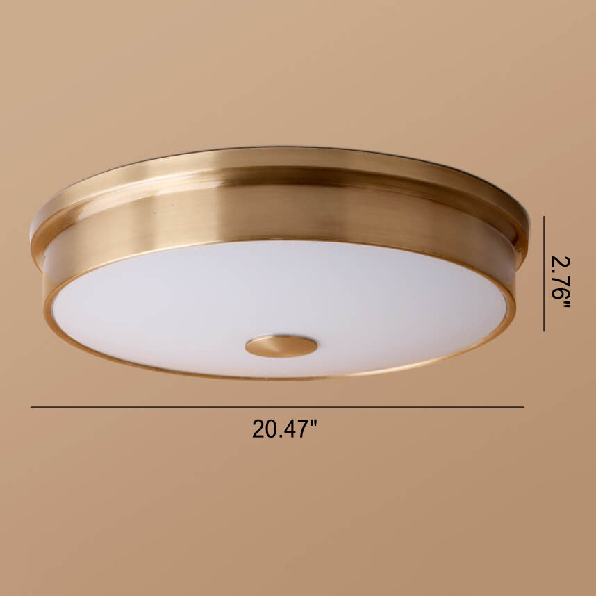 European Simple Full Copper Round Flush Mount Ceiling Light