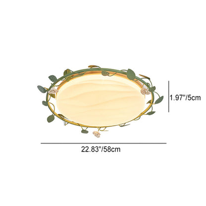 Modern Minimalist Disc Rose Rattan Wood Acrylic LED Flush Mount Ceiling Light