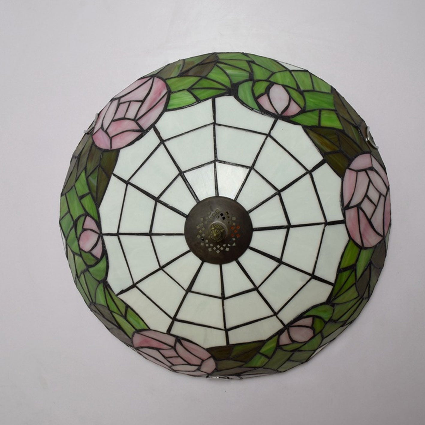 Tiffany European Retro Creative Stained Glass Rose Pattern Design 3-Light Flush Mount Light