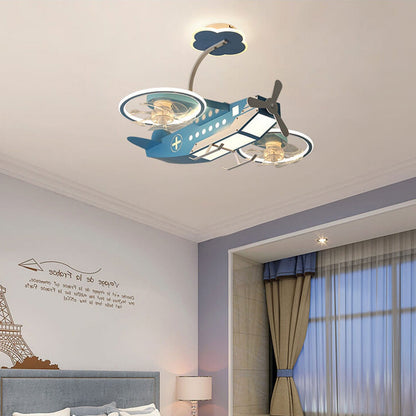 Creative Cartoon Aircraft Kids Flush Mount Ceiling Fan Light