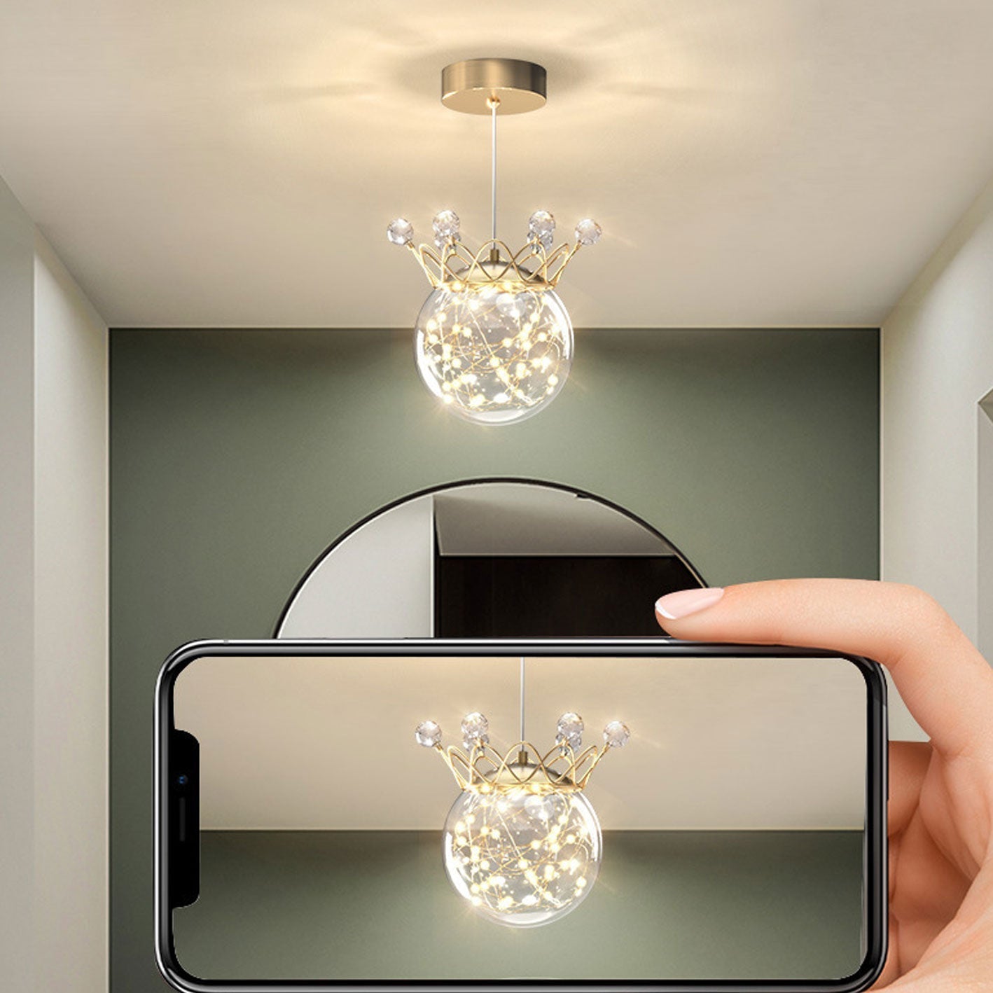 مصباح LED معلق على شكل تاج نجمي عصري من الزجاج 