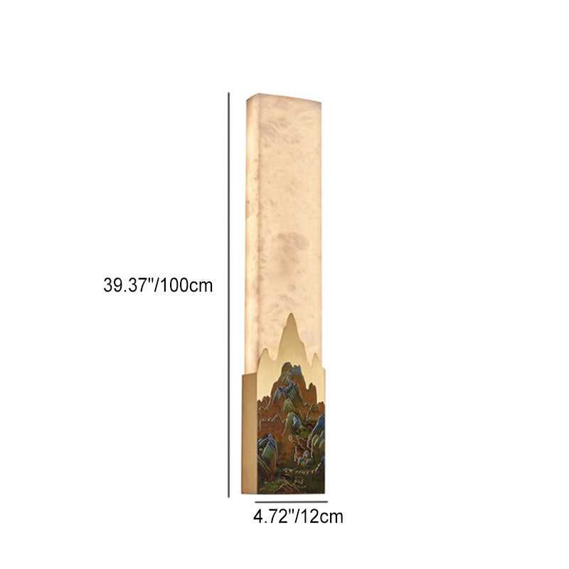 Traditional Chinese Marble All-Copper Rectangular LED Wall Sconce Lamp For Bedroom